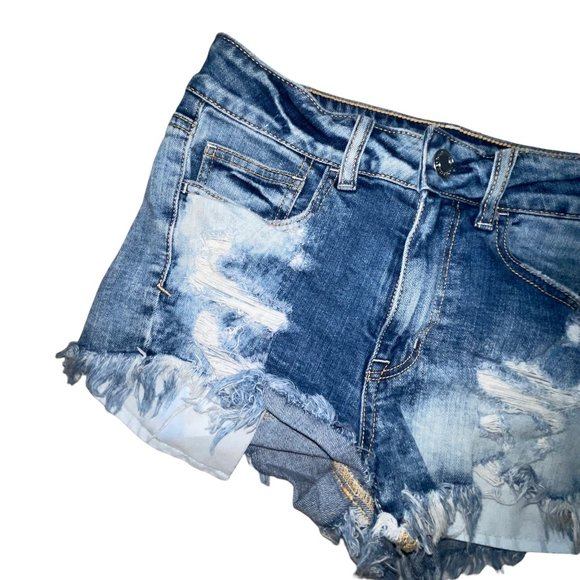 American Eagle AEO Distressed Stitched Hi-Rise Embroidered Shortie Shorts 6 - Picture 2 of 7